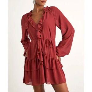 Lulus Allirah Rust Red Ruffled Long